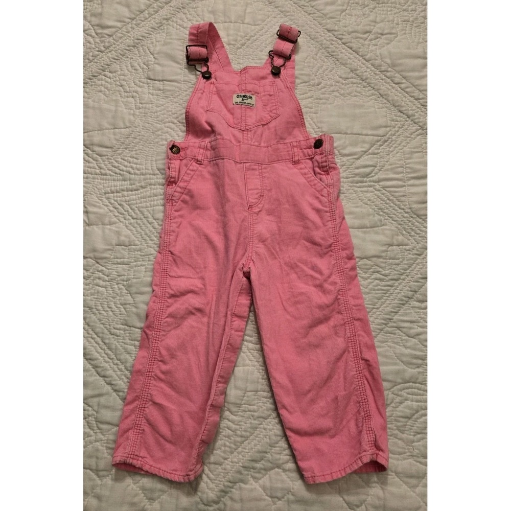 Vintage OshKosh B'Gosh Bright Pink Corduroy Overalls 24 Months Snap Vestbak Pant
